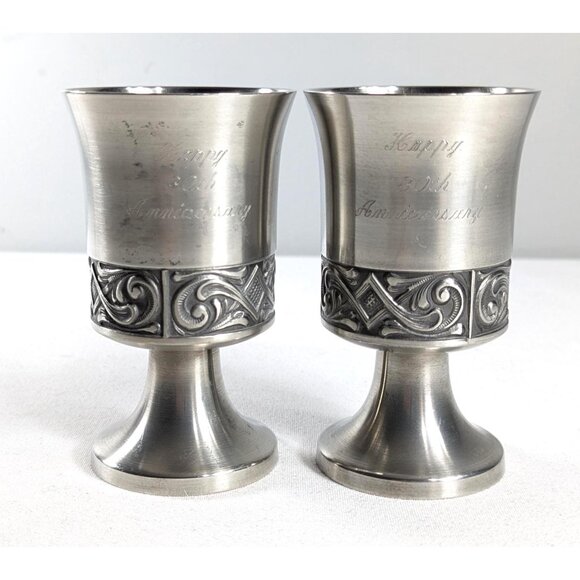 Set 2 MCM 30th Anniversary Selandia Norway Rosemal Acanthus Pewter Wine Glasses - Picture 1 of 7